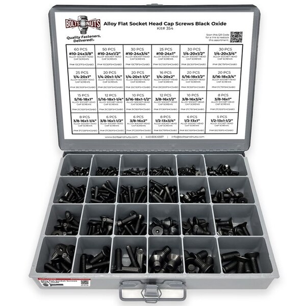 Boltsandnuts.Com Socket Cap Screw Assortment Kit, Alloy Steel, Black Oxide Finish, 453 PCS Assortment Kit #354 - main